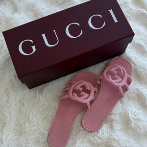 Gucci Pink Interlocking G Slide Sandals